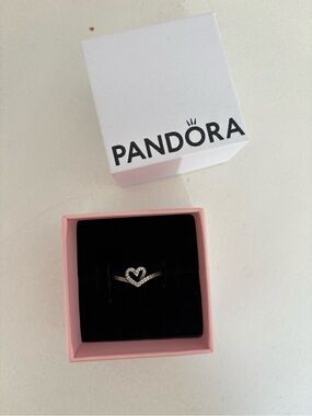 Pandora Silver Heart Ring with Clear Stones